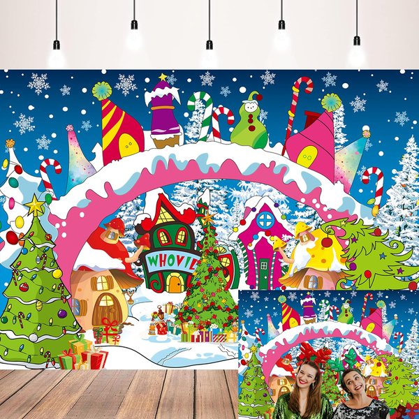 XCKALI Christmas Backdrop Christmas Village Backdrop Winter Christmas Happy New Year Family Holiday Party Decoration Xmas Baby Shower Party Supplies 8x6FT