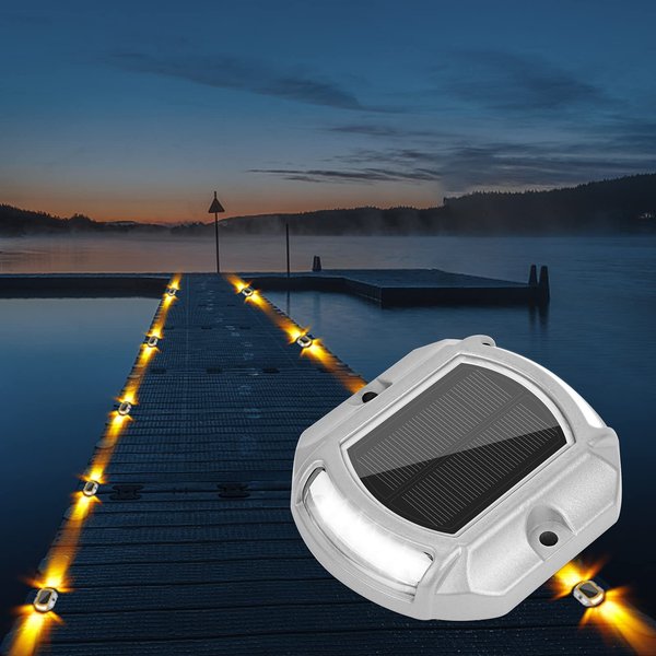 VOLISUN Solar Driveway Lights Dock Deck Lights 4-Pack,2 Colors in 1,LED Solar Powered Waterproof Outdoor Warning Step Lights for Driveway Sidewalk Pathway (2 Colors Lighting,White/Warm White)