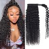 Seelaak Long Curly Magic Paste Wrap Around Ponytail Human Hair Extensions 100% Real Remy Hair Ponytails Human Hair Extensions for Women Natural Black (16 Inch, 125g)