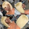 21AE Glueless Wigs Human Hair Bleached Knots, 613 Blonde Bob Wig with Bangs, Blunt Cut Silky Straight Realistic Look HD Lace 12 Inch Short Bob Wigs With Bangs, 100% Brazilian Human Virgin Hair Wigs