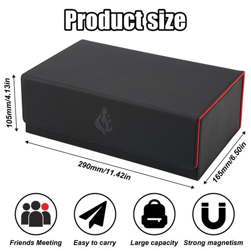 diceevil Card Deck Case For Trading Cards,1150+ Cards Magnetic Closure Game Card Holder Box Card Storage Box Fit for YuGiOh, MTG,TCG and Commander(Black + Red)