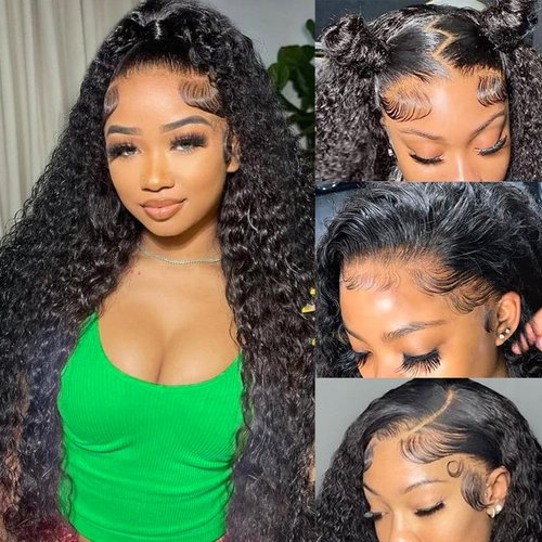 Curly Human Hair Wig 13x4 HD Transparent Lace Frontal Wig Curly Hair 180 Density Pre Plucked Curly Lace Front Wig Human Hair 22 Inch Free Part Deep Curly Wigs Human Hair for Black Women Natural Black
