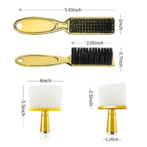 2 Pieces Barber Brush Set, with Barber Blade Cleaning Brush Neck Duster Brush, Clipper Cleaning Brush Styling Brush Tool for Barbershop and Home Use - Gold