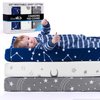 GROW WILD Changing Pad Cover 3 Pack | Soft & Stretchy Jersey Cotton | Baby Changing Table Pad Cover | Diaper Changing Pad Covers for Girls or Boys | Wipeable Sheets | Grey White Navy Blue Stars Moons