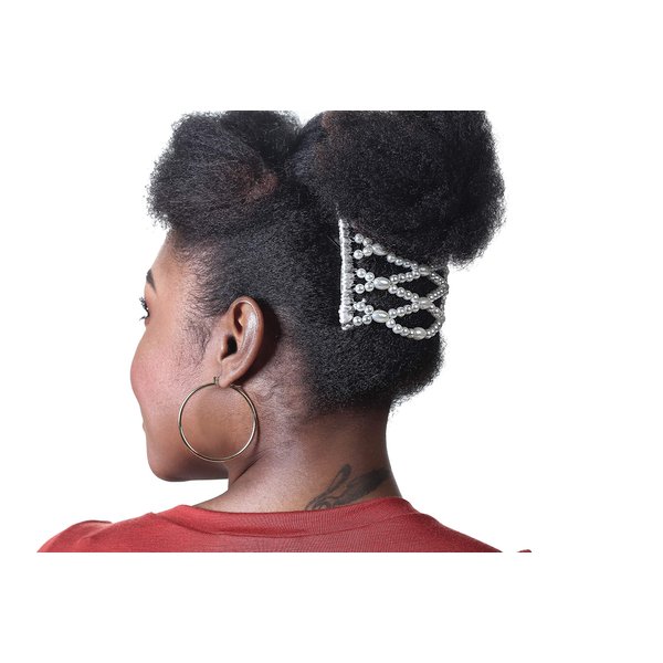 Decorative Pearl Beaded Metal Eyelet Wide Wire Double Comb for Thick, Wavy, Naturally Curly Hair - Styles in Seconds (Pearl)