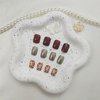 Fall Press on Nails Short Fake Nails with Glitter & Flower Leaves Designs Square Nails Press ons Glossy Glue on Nails Red Brown Acrylic Nails Thanksgiving Artificial Stick on Nails for Women 24Pcs