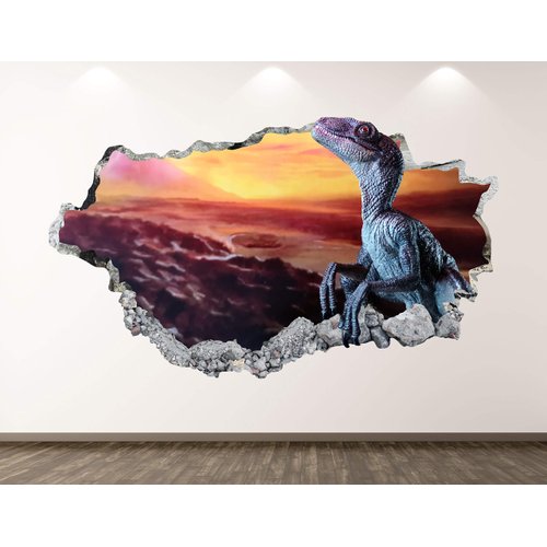 Dinosaur Wall Decal Art Decor 3D Smashed Reptile Sticker Mural Kids Room Custom Gift BL64 (30"W x 18"H)