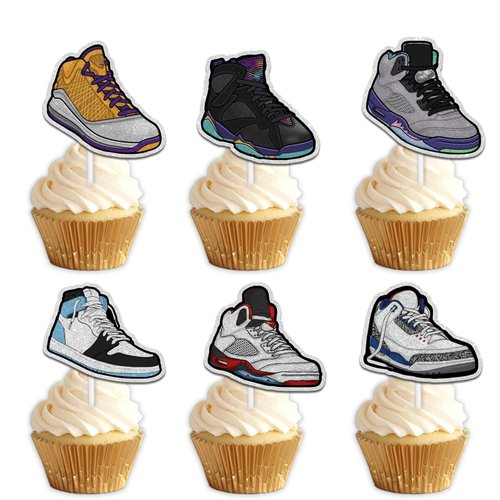 18pcs Colorful Glitter Sports Skateboard Dessert Cupcake Topper Pick for 80s 90s Sports Shoes Theme Decor Supplies Boys Girls Happy Birthday Party Decorations