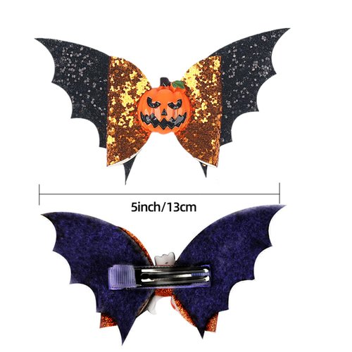 4PCS Bat Hair Bow Clips, Halloween Cute Bat Bows Clips for Girls Toddlers Teens, Hairpins Sparkly Hairgrips for Halloween Cosplay Costume Party Decorations