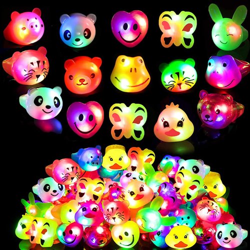 SOFLIY 36 Pcs LED Light Up Ring - Colorful Flashing Bumpy Rings Finger Toys Novelty Glow in the Dark Soft Jelly Blinking Rings Party Favors for Adults Kids Bachelorette Party Halloween Concert Gifts