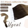 Ugeat 22inch Hair Tape in Extensions for Women Brown to Blonde Tape in Remy Human Hair Extensions Dark Brown Mix Medium Brown with Light Blonde Balayage Invisible Tape in Hair Extensions 20Pcs 50G