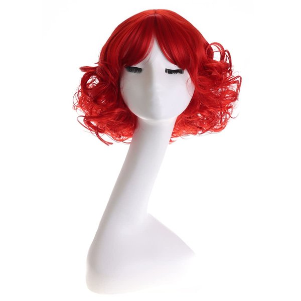 MAGQOO Red Wig with Bangs Women Girls Short Curly Wavy Red Wig Red Hair Wigs Halloween Cosplay Costume Party Wig