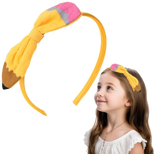 Totelux Pencil Headband Yellow Pen Hair Band Cute Bow Hair Accessories for Girls Women Toddler Teachers Student Back to School Season Party Supplies
