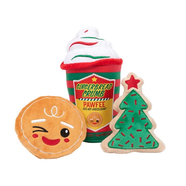 Fuzzyard Christmas Holiday Themed Coffee Drink Plush Dog Toy (Gingercrumb Pawfee & Cookies)