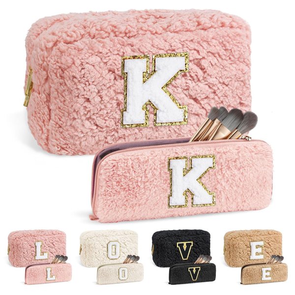YOOLIFE Personalized Gifts for Women, Initial Makeup Bag Girls Makeup Bag Birthday Gifts Daughter Gifts Sister Gifts Bridal Shower Gifts Christmas Gifts Teacher Gifts Birthday Gifts for Women (Pink K)