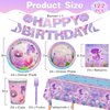 122Pcs Mermaid Birthday Decorations Party Supplies, Party Favors Disposable Dinnerware Set Including Tablecloth, Banner, Plates, Cups, Napkin, Fork, Ocean Party Decorations Serves 24 Guest