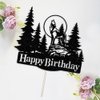 Sleyberoy Wolf Happy Birthday Cake Topper - Timberwolf Glitter Full Moon Cake Topper - Jungle Wild Animal theme Party Decor Supplies (wolf)