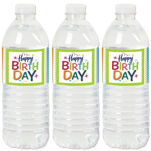 Big Dot of Happiness Cheerful Happy Birthday - Colorful Birthday Party Water Bottle Sticker Labels - Set of 20