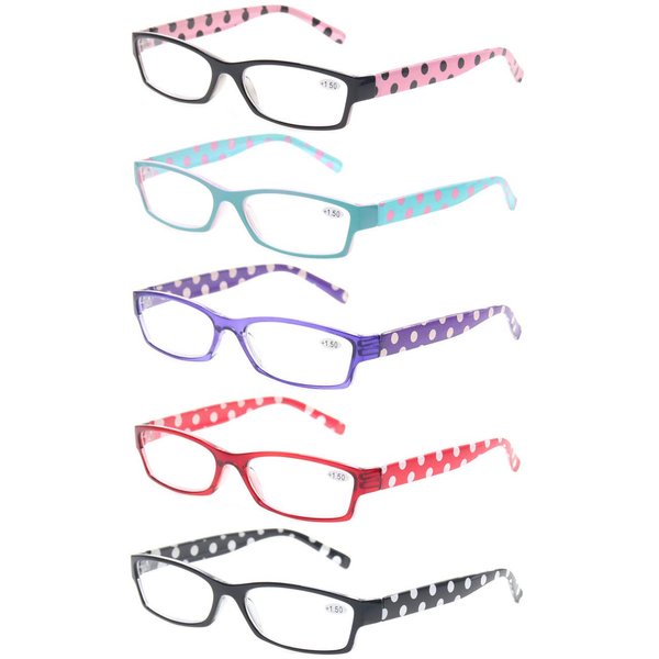 Kerecsen Reading Glasses 5 Pack Great Value Ladies Readers Quality Fashion Glasses for Women (5 Pack Mix Color, 2.50)