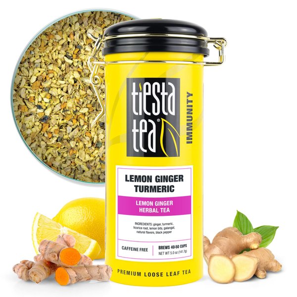 Tiesta Tea - Lemon Ginger Turmeric | Lemon Ginger Herbal Tea | Premium Loose Leaf Tea Blend | Non Caffeinated Herbal Tea | Make Hot or Iced Tea & Brews Up to 50 Cups - 5 Ounce Refillable Tin