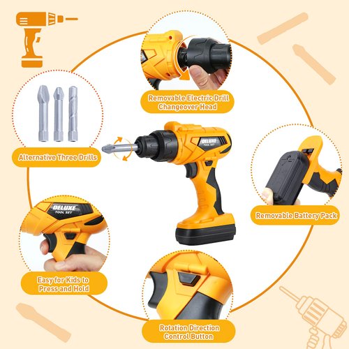 Zealous Kids Tool Set for Boys,Toddler Tool Set with Kids Tool Box & Electronic Toy Drill,Construction Pretend Play Tools for Kids,Toys for 3 4 5 Year Old Boys,Toddler Boy Toys