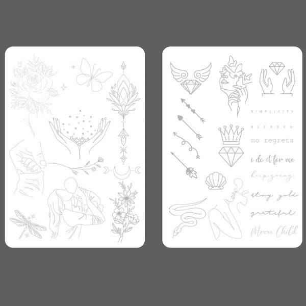 2pcs White Tiny Tattoo Practice Skin Double-Sided Minimalist Tattoo Practice Pad 30 Stencil Designs Floral Tattoo Designs Fake Skin (2pcs)