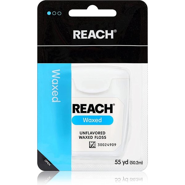 Reach Unflavored Waxed Dental Floss for Oral Care & Removal of Plaque & Food From Teeth & Gum Line, Accepted by the American Dental Association (ADA), Unflavored, 55 yds (Pack of 3)