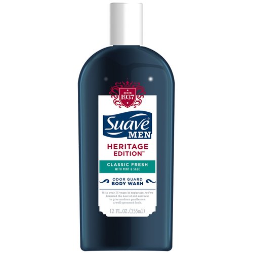 Suave Men Heritage Edition Body Wash, Classic Fresh, 12 Ounce