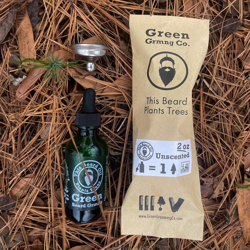 Green Beard Grmng Natural Beard Oil - Unscented - This Beard Oil Plants Trees from Recipe Included - 2 Ounce