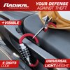 RADIKAL RK540R Motorcycle Helmet Lock, Multifunction Steel Cable, T Bar Extension Adapter, High Security Pin 4-Digit Combination Carabiner Lock Anti Theft Motorbike Bicycle Jacket Luggage Bag