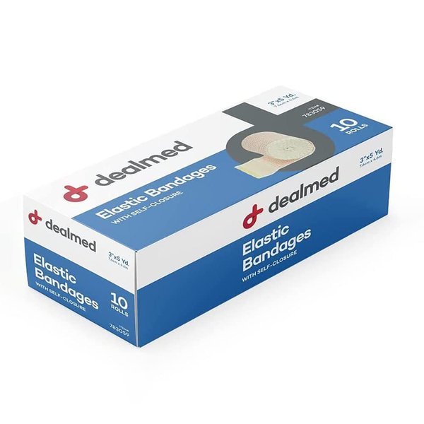 Dealmed 3" Elastic Bandage Wrap with Self-Closure – 10 Elastic Bandages, 5 Yards Stretched Compression Bandage Wrap, Wound Care Product for First Aid Kit and Medical Facilities