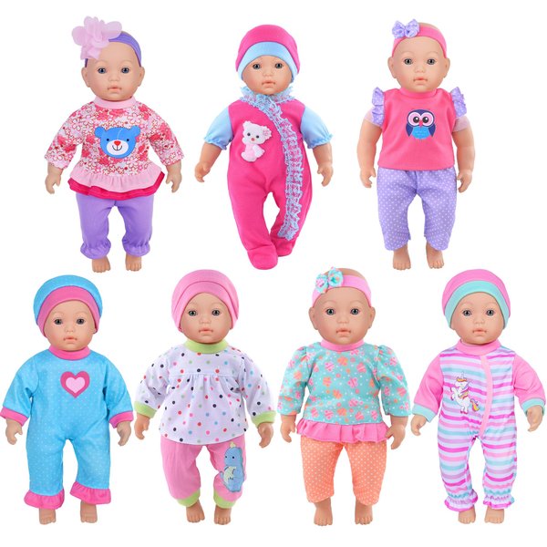 Doll Clothes 7 Sets Doll Playtime Outfits Clothes Hat Headband Fits for 10 Inch Baby Dolls 12 Inch New Born Baby/Alive Baby Dolls 14 inch Dolls (No Doll)