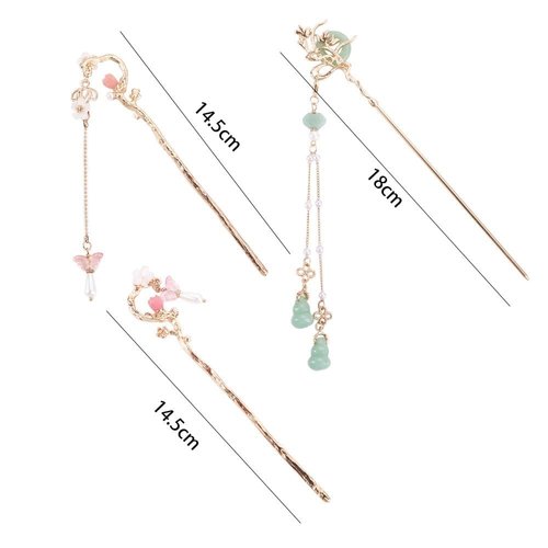 3PCS Flower Pearl Pendent Hair Fork Chinese Style Tassel Hairpin Hair Styling Hair Making Accessories for Women and Girls