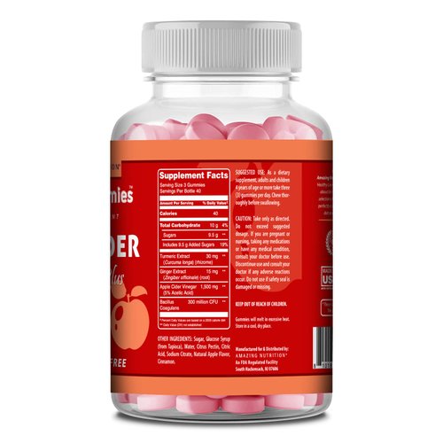 Amazing Formulas Apple Cider Vinegar Plus Supplement | Apple Flavor | 120 Gummies | Non-GMO | Gluten-Free | Made in USA