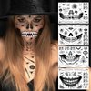 mdgfge 4 Sheet Halloween Face Skull Scary Temporary Tattoo Witch Zombie Makeup Kit Day of the Dead Makeup Face Tattoos Spider Web Bat Scar for Women Men Halloween Masquerade Party