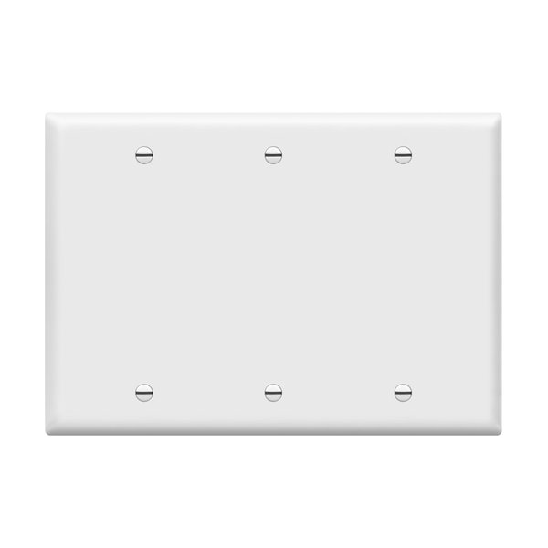 ENERLITES Blank Device Wall Plate, Blank Outlet Cover, Gloss Finish, Standard Size 3-Gang 4.5" x 6.38", Polycarbonate Thermoplastic, 8803-W, White