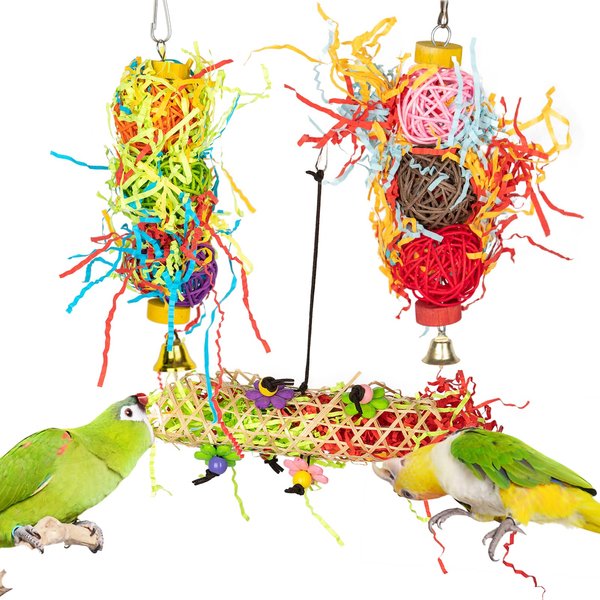3Pcs Bird Parrot Shredder Toys Colorful Bird Chewing Toys Foraging Shredder Toy Parrots Cage Accessories Hanging Toys for Small Lovebird Cockatiel Conures Parakeets Budgie(NWJ001-yellow-3pcs)