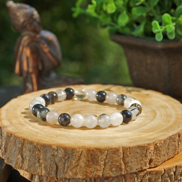 Manifestation Bracelet- Handmade Natural Black Rutile Bracelet - Natural Stone Yoga Bracelet - Gemstone Beaded Stretch Bracelet 8mm - Stone Bracelet