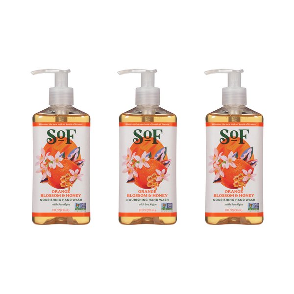 Orange Blossom & Honey Liquid Hand Wash by SoF Body Care (Formerly South of France Body Care) | Moisturizing Liquid Hand Soap with Sea Algae | 8 oz Pump Bottle Each | 3 Bottles