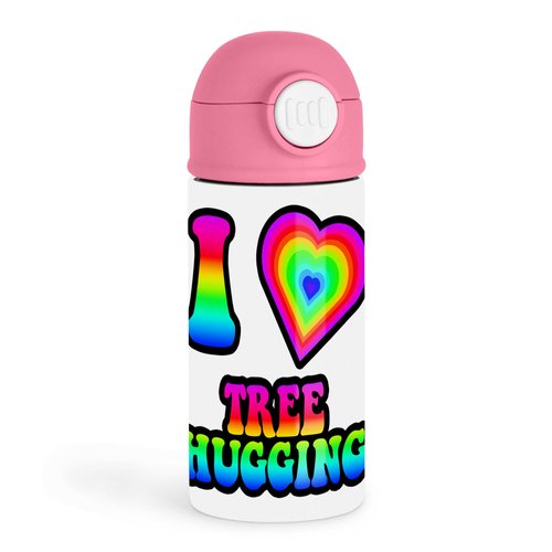 3dRose Sweet Eco-Friendly Kids 12oz Kids Pink Bottle – “I TREE HUGGING” – School, Outdoor Adventures