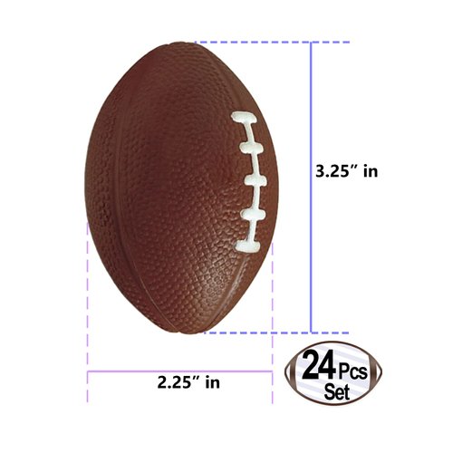 Wall2Wall Mini Sports Balls for Kids Party Favor Toy, Football, Squeeze Foam for Stress, Anxiety Relief, Relaxation. (24 Pack (Footballs)
