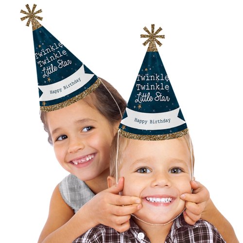 Twinkle Twinkle Little Star - Cone Happy Birthday Party Hats for Kids and Adults - Set of 8 (Standard Size)
