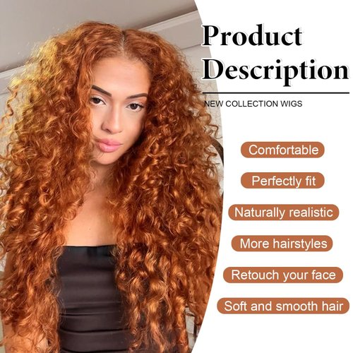 Orange Curly Wig for Women 26 Inch Long Curly Wigs Synthetic Ginger Orange Middle Part Curly Wigs for Women Daily Party Cosplay Use