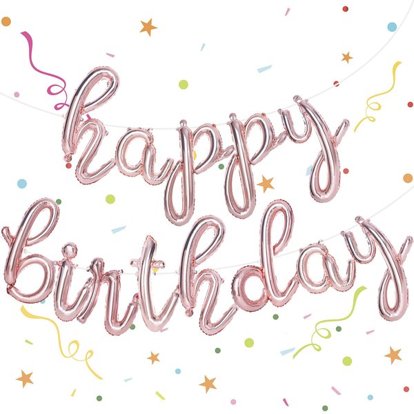 LovesTown Happy Birthday Balloons Banner, Rose Gold Birthday Sign Banner Mylar Foil Letters Balloon Happy Birthday Metallic Balloons for Kids Party Supplies