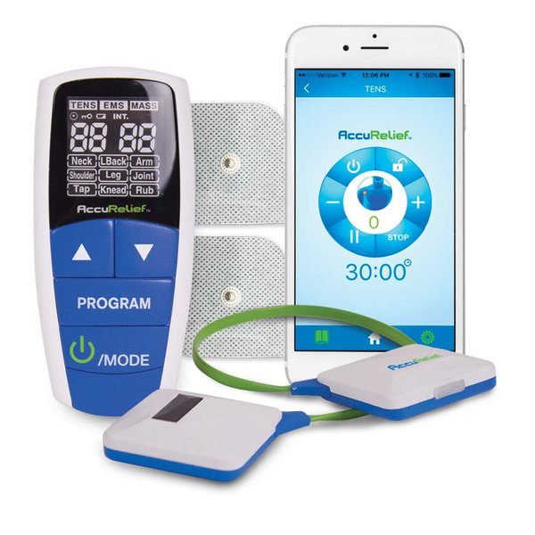AccuRelief Wireless Tens Unit and EMS Muscle Stimulator - includes Pulse Massager - Pain Relief Device with Remote and Mobile App, TENS Machine, TENS Device