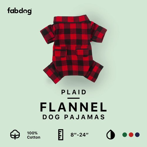 Fab Dog Flannel Dog Pajamas, 14" Length, Buffalo Check