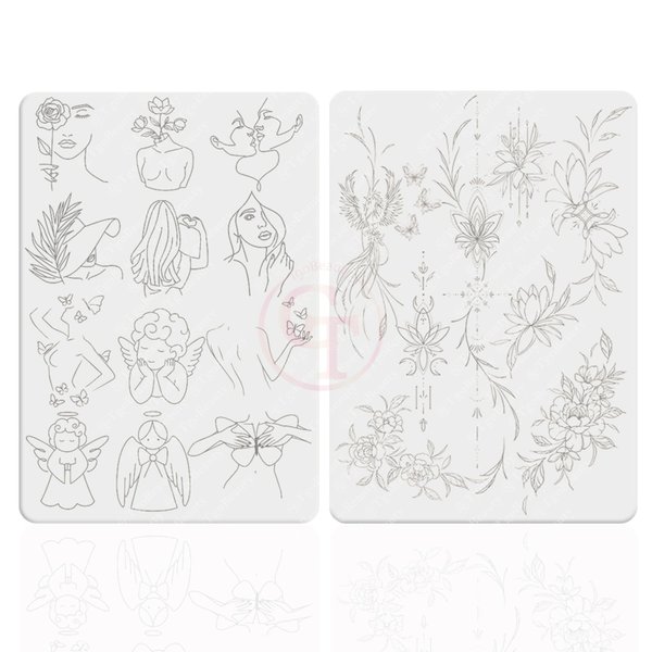 FeteBeauty 1pc White Tiny Tattoo Fake Skin Silicone Double Side Printing Mini Tattoo Practice Pad with Light Gray Outline for Tattoo Practice (1pc White Tattoo Skin)