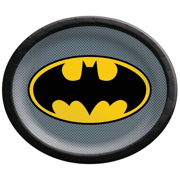 Batman Heroes Unite Black & Yellow Oval Party Plates - 12" x 10" (Pack Of 8) - Perfect For Superhero Fans & Celebrations