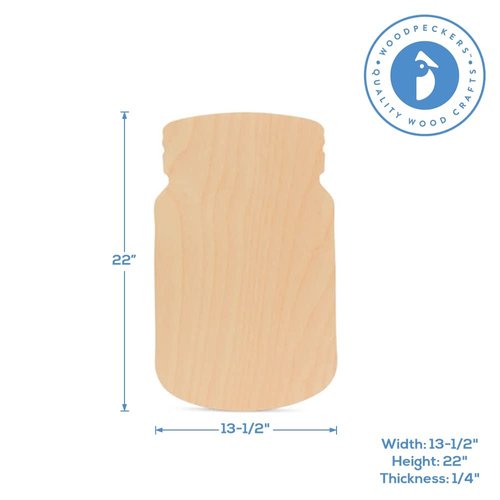Wooden Mason Jar Cutout 22 x 13-1/2-inch, Pack of 6 Wooden Door Hanger, Wood Cutouts to Paint for Rustic Home Decor, by Woodpeckers