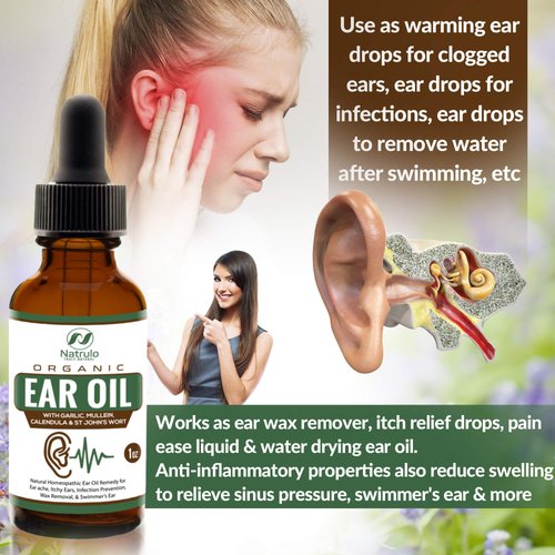 Organic Ear Oil for Ear Infection - Natural Eardrops for Ear Pain, Swimmer's Ear & Wax Removal - Kids, Adults, Baby, & Dog Earache Remedy - Ear Drops with Mullein, Garlic, Calendula Made in USA